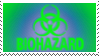 A teal deviant art stamp with the biohazard symbol and says 'biohazard'.