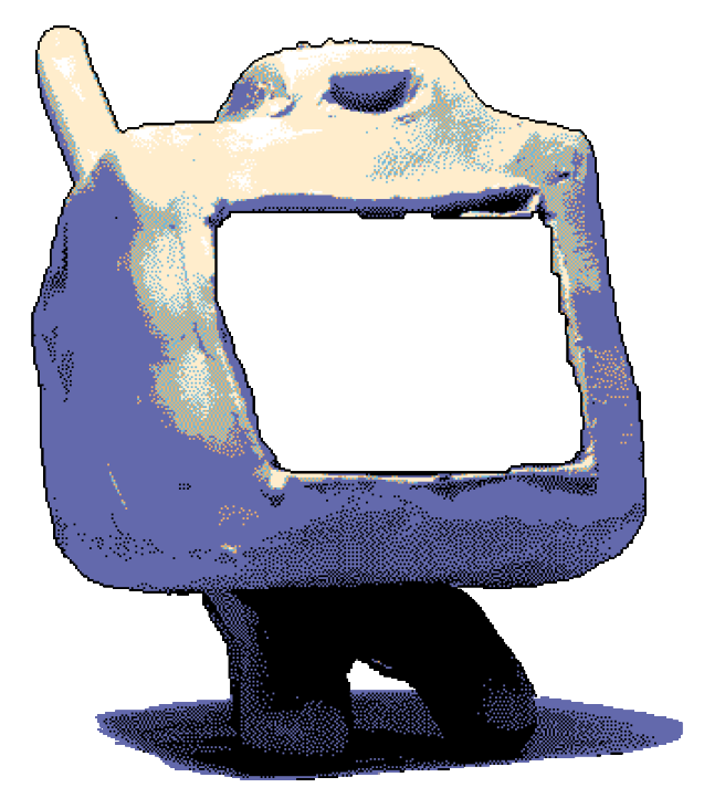 A frame that looks like a TV from Hylics.