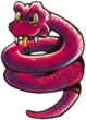 A transparent scan of a sticker depicting a snake from Q-bert.