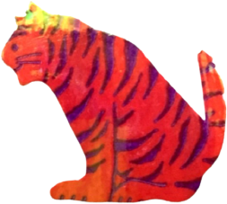 A transparent scan of a shiny red tiger sticker.