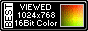 A black button with a hue shifting color picker that says 'Best viewed 1024x768 16bit color'.