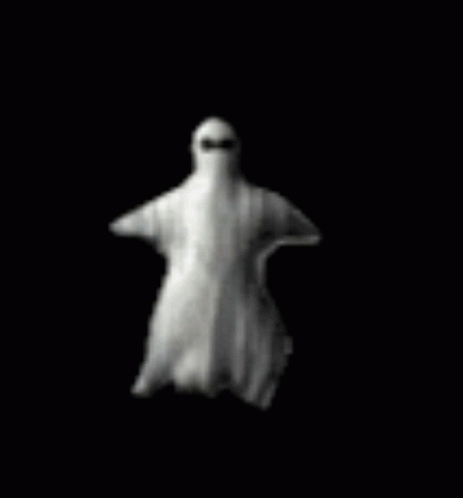 A gif of a CGI ghost flying around on a black background. The ghost is a typical sheet ghost, but has no sheet physics and is completely static aside from it's central movement.