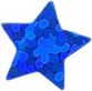 A sticker of a blue holographic star.