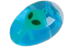 A transparent image of a blue alien toy trapped a clear plastic egg full of slime.