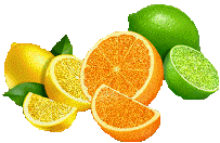 Glitter graphic of some lemons, limes, and oranges