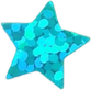A sticker of a cyan holographic star.