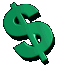 A transparent gif of a spinning 3D model of a green dollar sign.