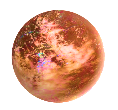 A transparent image of a saturated gold planet.