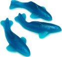 A transparent png of a pile of gummy sharks.