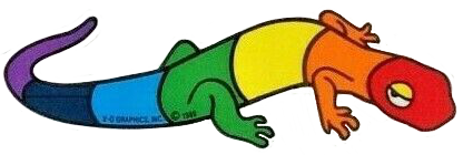 A sticker of a rainbow lizard.