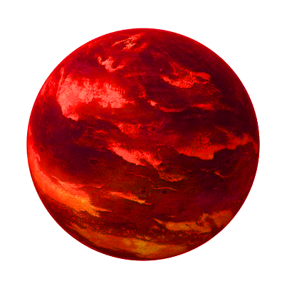A transparent image of a bright red planet.