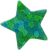 A sticker of a teal holographic star.