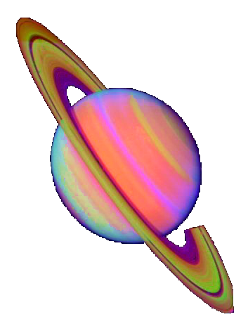A transparent and brightly colored image of the planet Saturn.